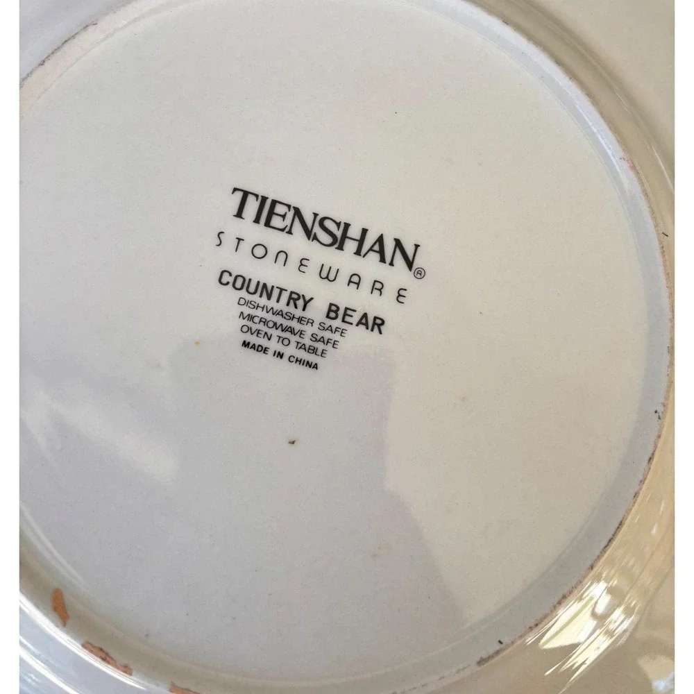 Vtg Tienshan Country Teddy Bear Ceramic Plates Set of 7‎ Blue Bow Stoneware